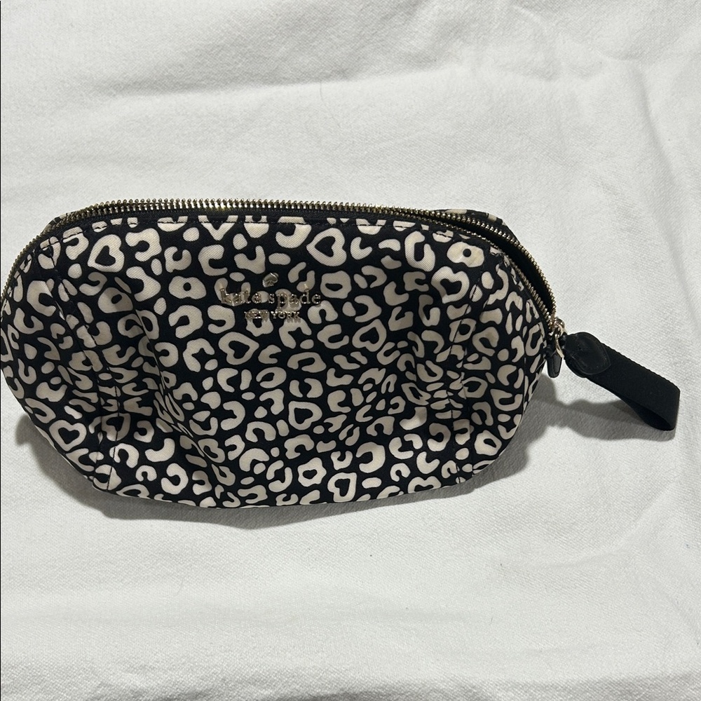 Kate Spade Leopard Print Cosmetic Bag in Black and Cream